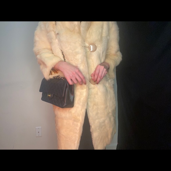 Midi length Rabbit fur coat light yellow small - Picture 5 of 16